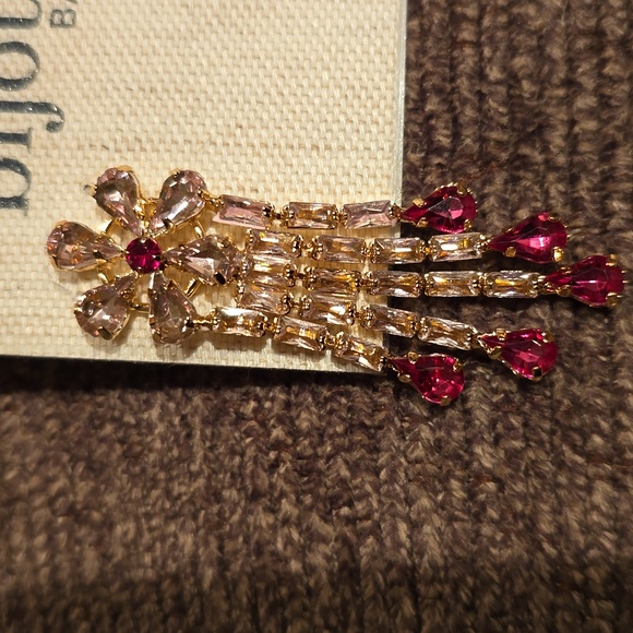 BIJOUX BRAND WOMEN'S POST DANGLING ROSE GOLD AND PINK CRYSTAL FASHION EARRINGS - Picture 3 of 11